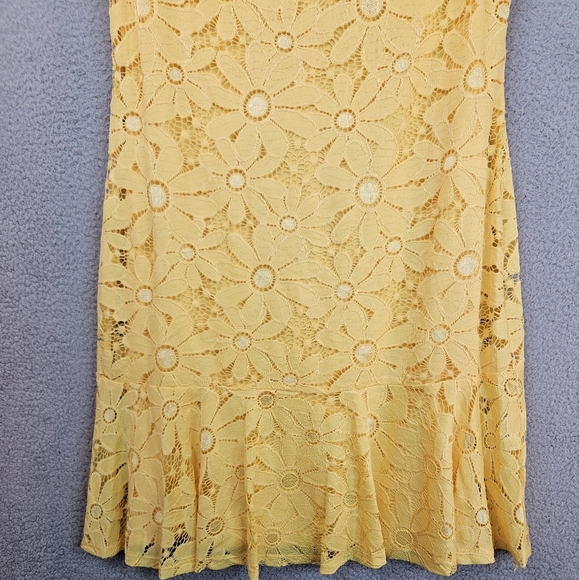 Connected Apparel Coming Up Daisy Yellow Perfect Summer Dress Sz 12 Lace Overlay - Picture 4 of 11